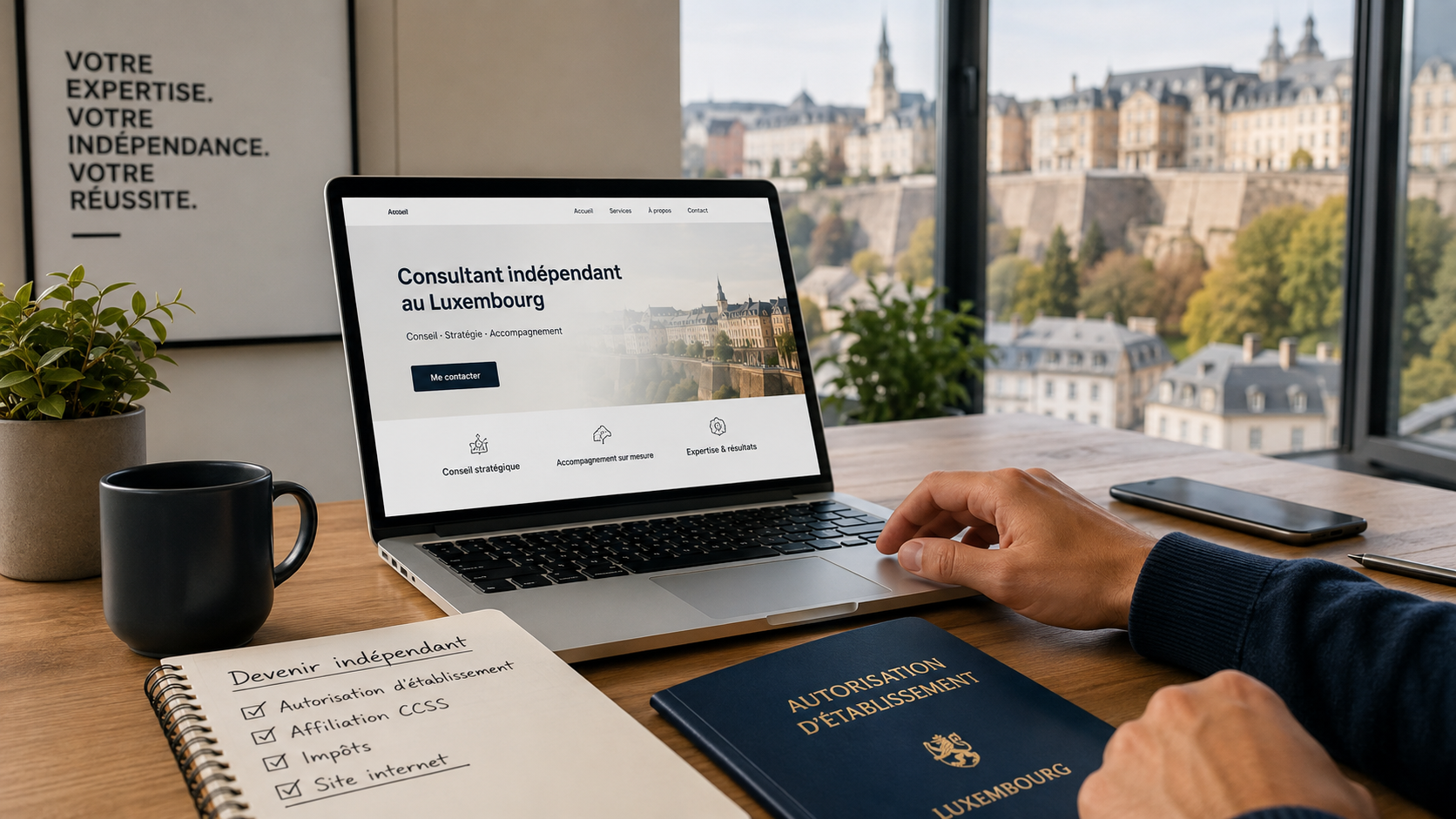 Site web, autorisation d'établissement, CCSS, impôts : le guide pratique pour lancer votre activité de travailleur indépendant au Luxembourg.