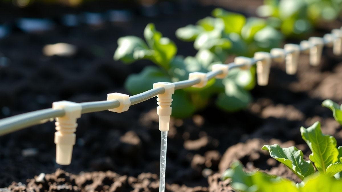 Système d'arrosage au goutte à goutte installé dans un bac potager surélevé