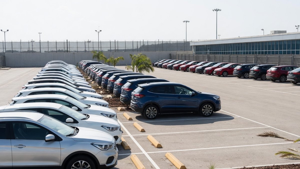 Rangée de voitures de location prêtes pour un road trip