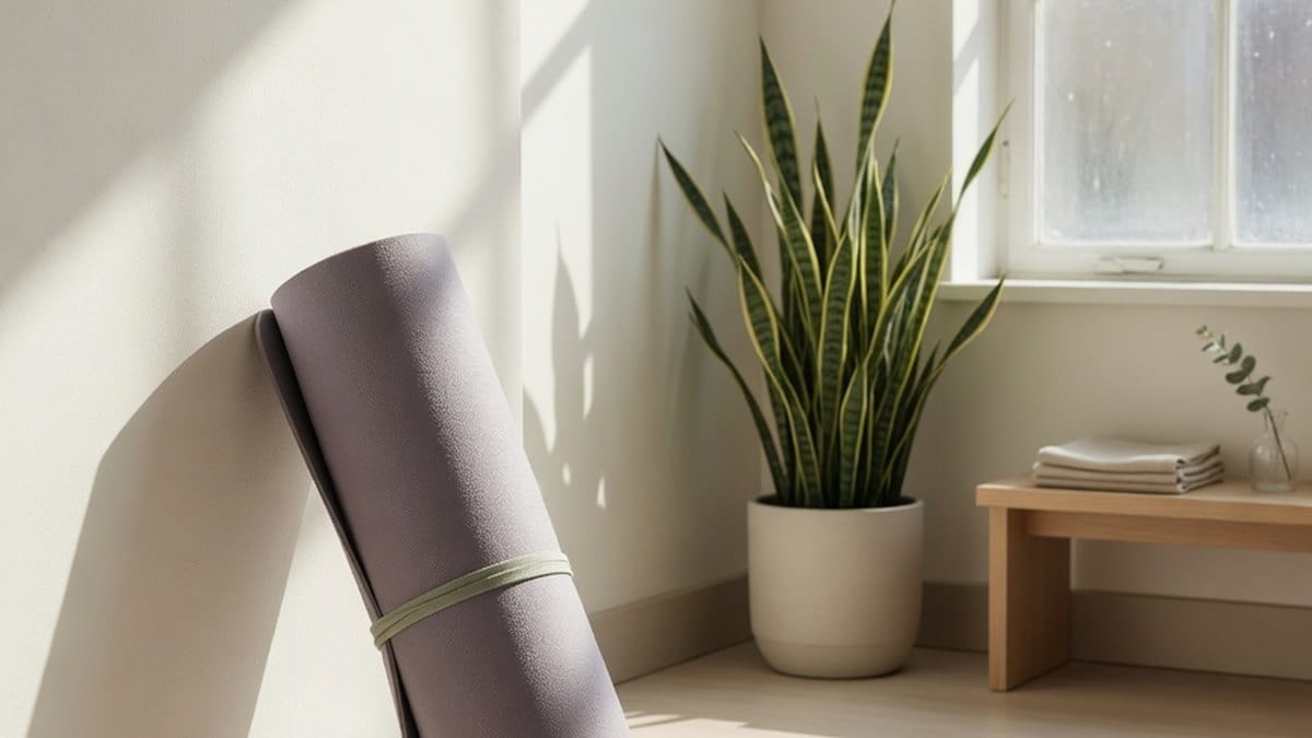 Tapis de yoga dans une pièce lumineuse, ambiance propice aux exercices de respiration