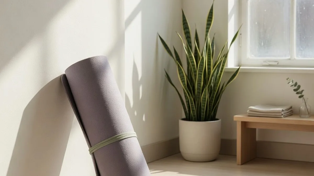 Tapis de yoga dans une pièce lumineuse, ambiance propice aux exercices de respiration