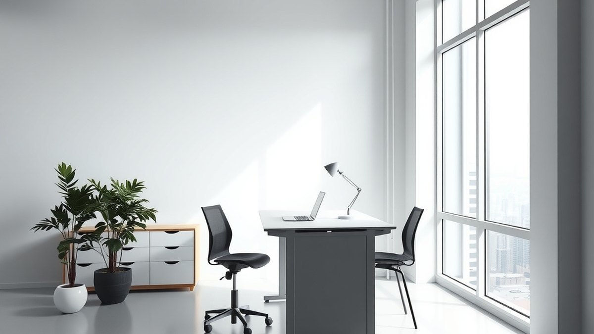 Espace de travail lumineux illustrant l'hygiène de vie au bureau