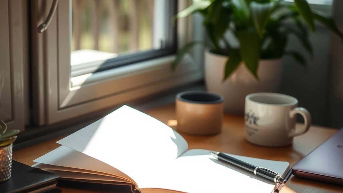 Carnet ouvert dans une lumière douce, propice à l'écriture pour lâcher prise au quotidien