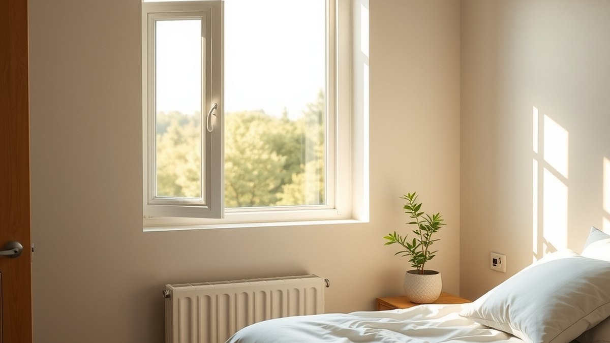 Chambre lumineuse et apaisante évoquant la respiration et la relaxation avant le sommeil