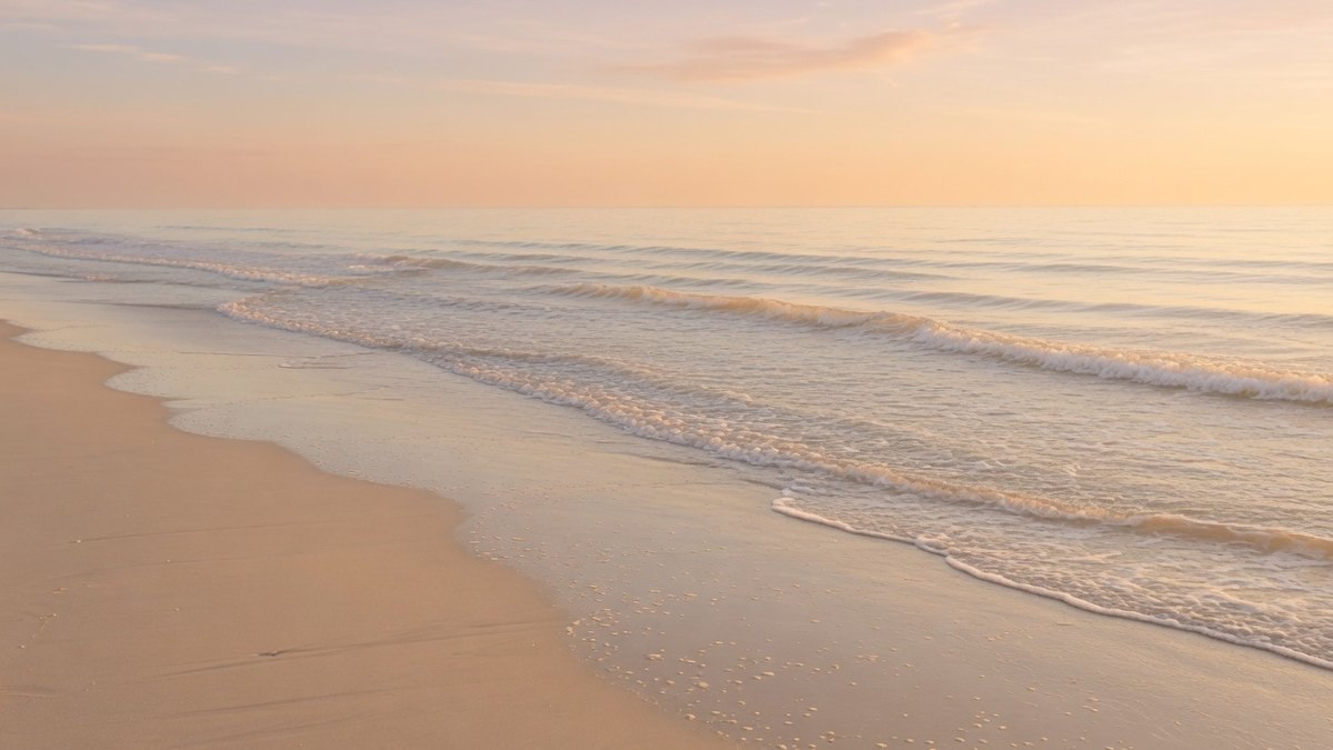 Vagues calmes sur une plage au lever du soleil, ambiance apaisante