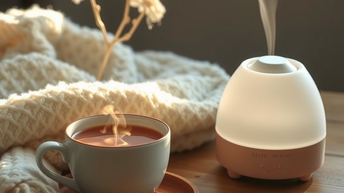 Ambiance cocooning avec humidificateur et boisson chaude pour soulager la respiration