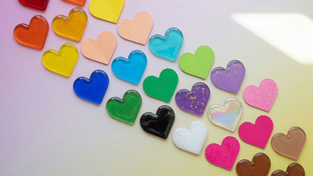 Cœurs de couleurs différentes disposés en dégradé, illustrant la signification des cœurs