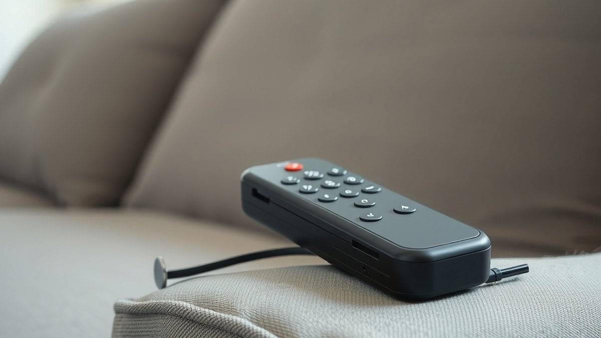 Télécommande d'un canapé relax électrique posée sur l'accoudoir