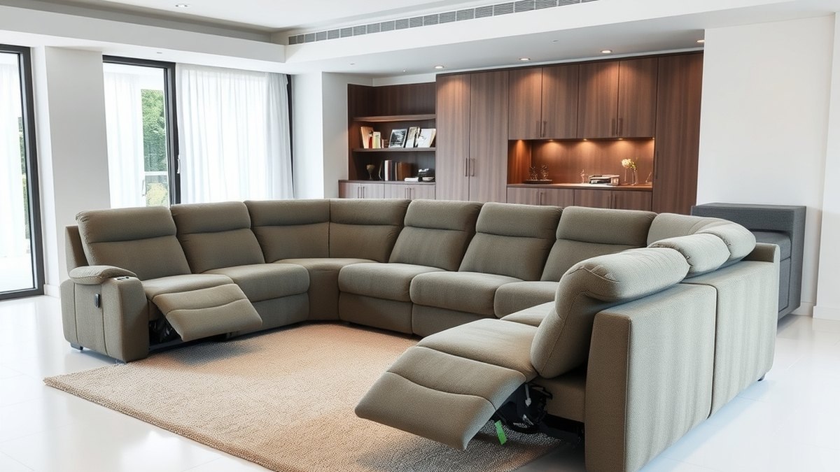 Canapé d'angle modulable avec plusieurs relax électriques dans un salon spacieux