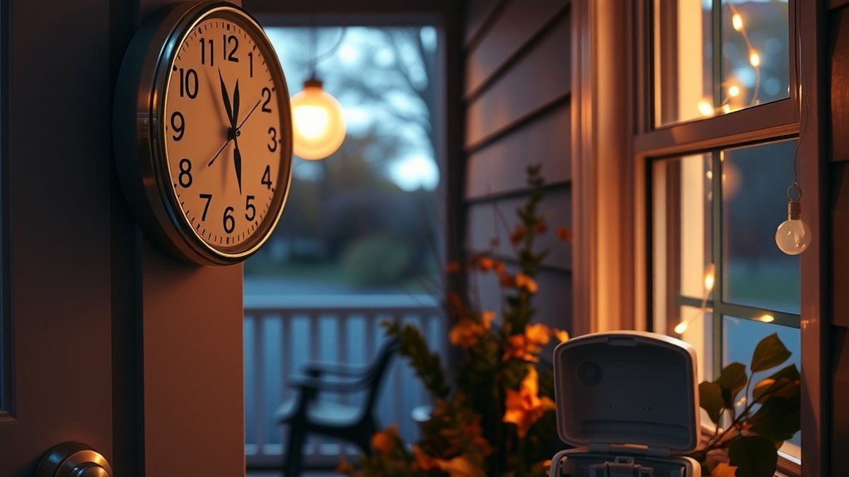 Horloge murale et détecteur de fumée avec piles neuves, symbolisant l'entretien de la maison au moment du changement d'heure