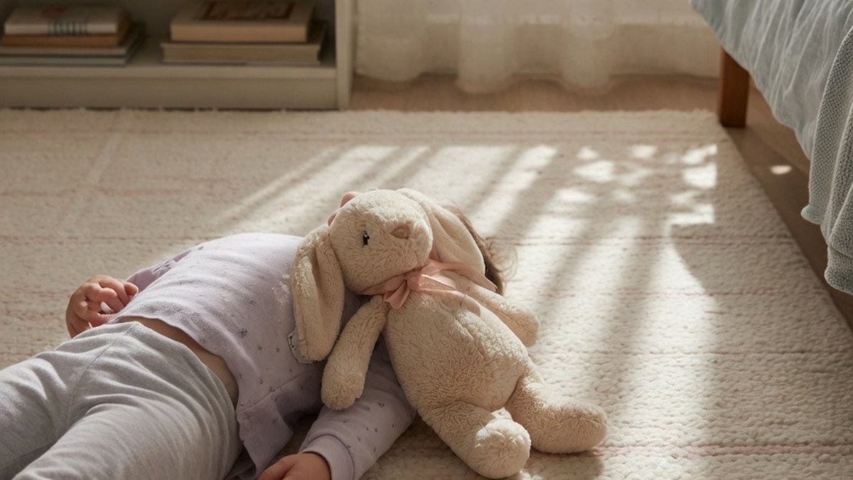 Enfant allongé avec un doudou sur le ventre pour pratiquer un exercice de respiration calme