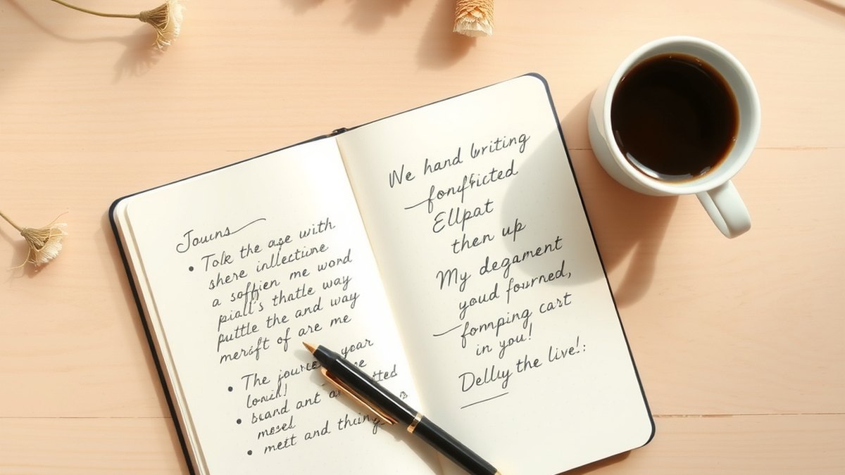 Journal de gratitude ouvert avec un stylo sur un bureau en bois