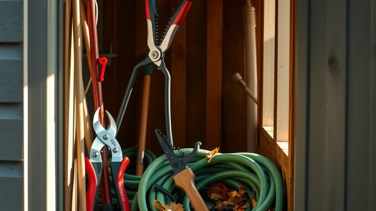 Outils de jardin nettoyés et rangés avant l'hiver