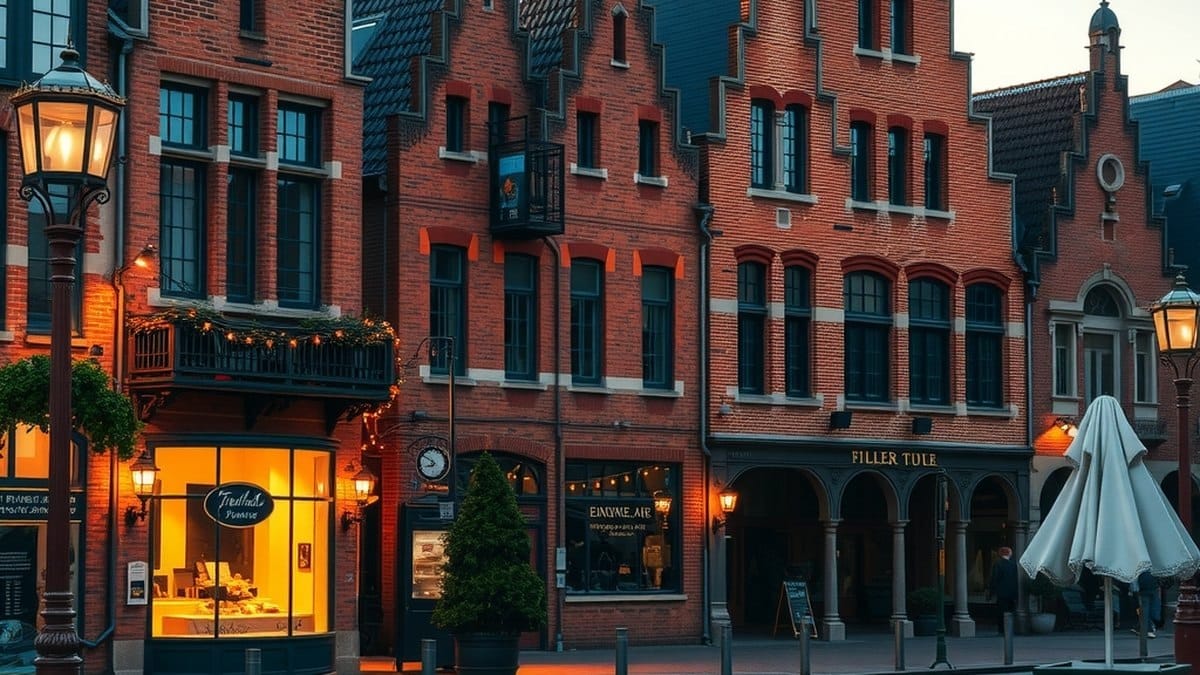 Place historique du Vieux-Lille avec façades flamandes en briques en fin de journée