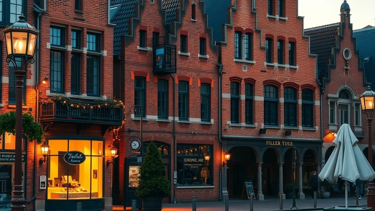Place historique du Vieux-Lille avec façades flamandes en briques en fin de journée