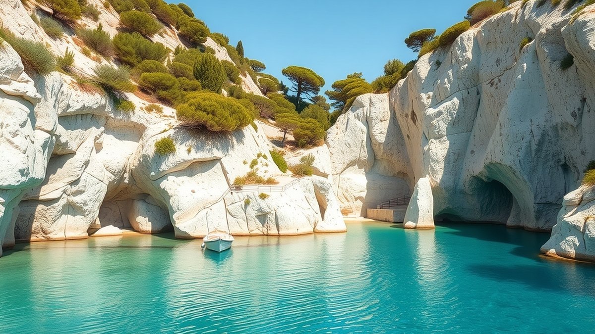 Calanque aux eaux turquoise et falaises calcaires près de Marseille