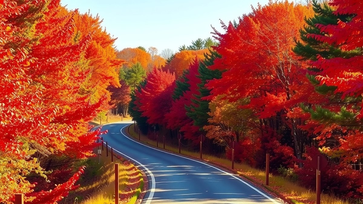 Route de Nouvelle-Angleterre bordée d'arbres aux couleurs de l'automne