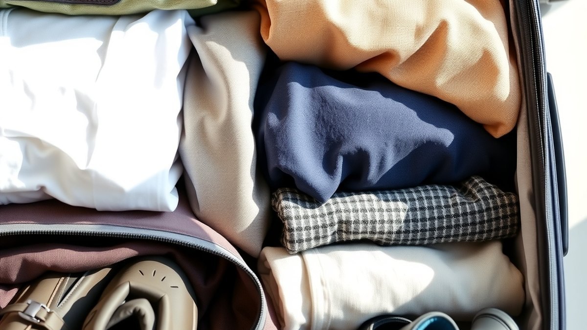 Packing cubes et vêtements roulés rangés dans une valise cabine